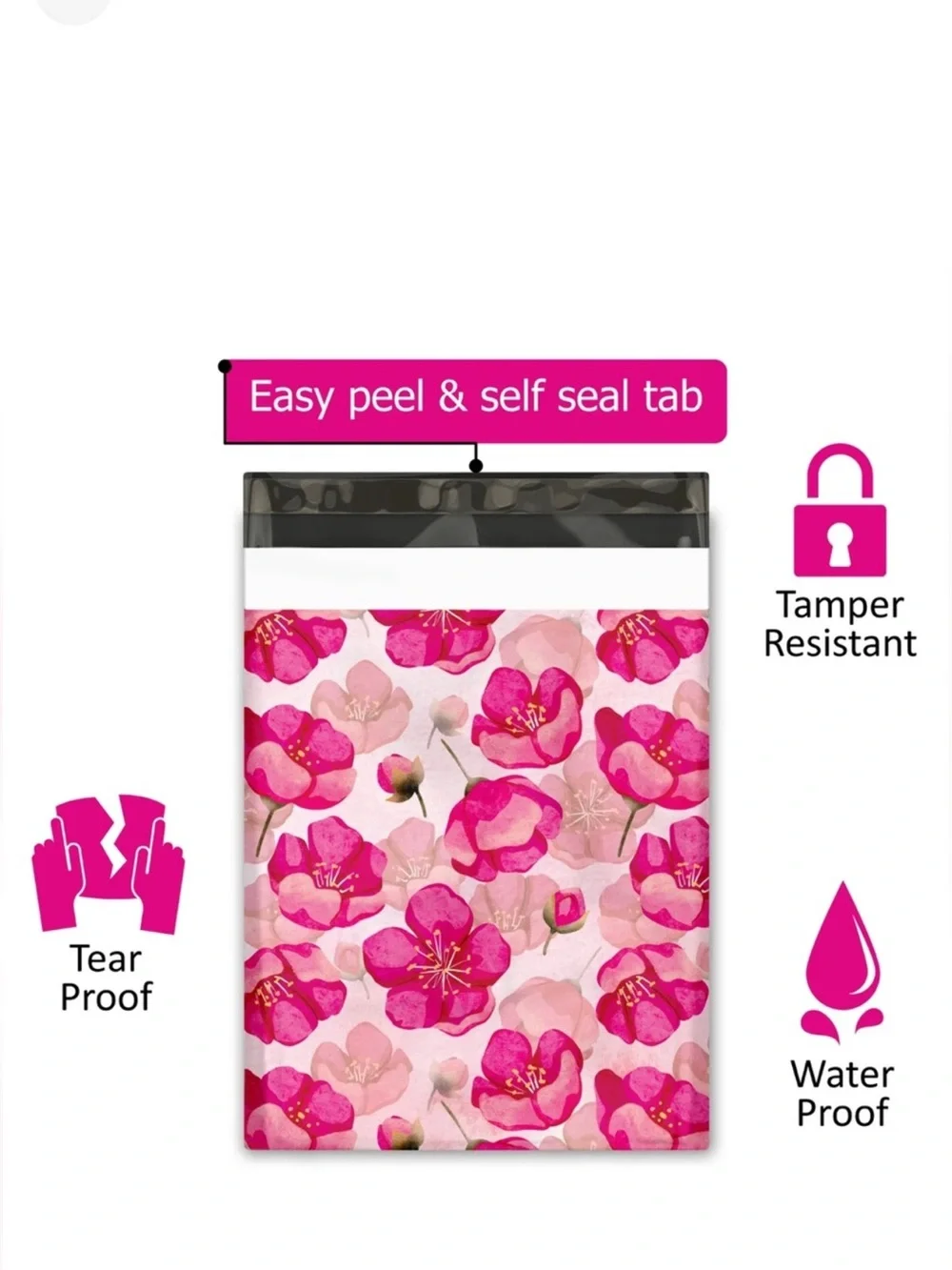 50 (FIFTY!) Pink Poppy Poly Mailers 10x13 Shipping Bags Mailing Envelopes